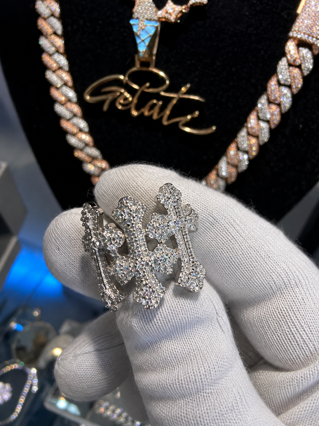 GELATI CHROME CROSS DIAMOND TRINITY RING | FL-IF Flawless Lab Moissanite | 925 Sterling Silver | 18K Vermeil