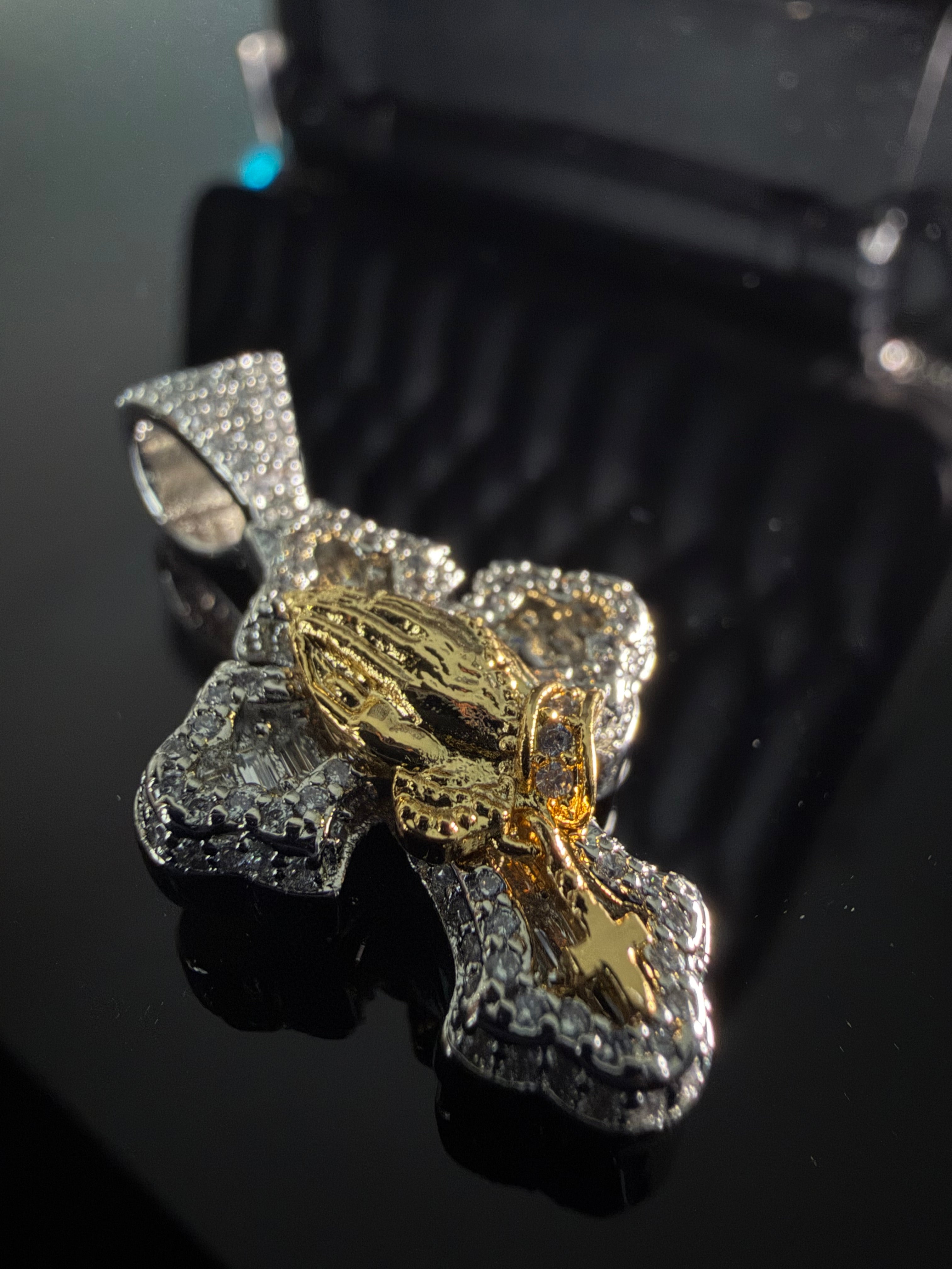 Gelati's "Prey On The Weak" V2 Baguette Setting CB Diamond Pendant In Solid Titanium & 18 Vermeil Gold Inlay + Free Silver 3mm Rope Chain