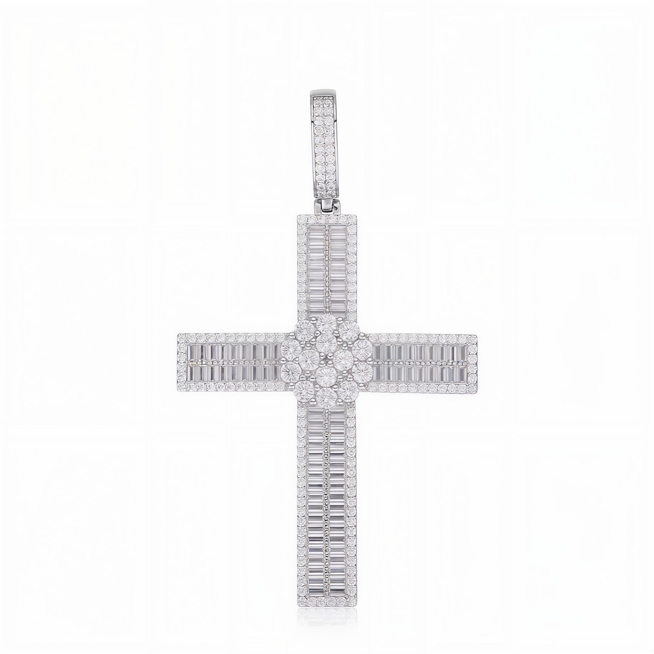 GELATI CELESTIAL BAGUETTE CROSS | FL-IF Flawless Lab Moissanite | 925 Sterling Silver | 18K Vermeil Gold