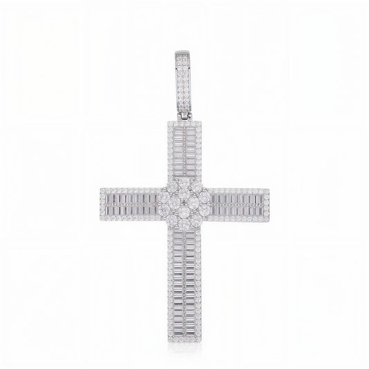 GELATI CELESTIAL BAGUETTE CROSS | FL-IF Flawless Lab Moissanite | 925 Sterling Silver | 18K Vermeil Gold