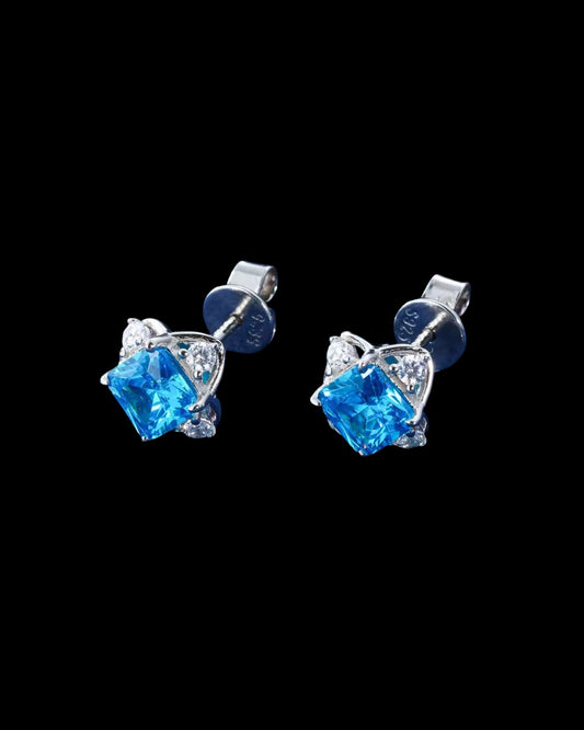 Gelati's Ascher Cut Sapphire & VVS1 Moissanite Diamond Earrings in 925 Sterling Silver & 18k Vermeil Gold Inlay
