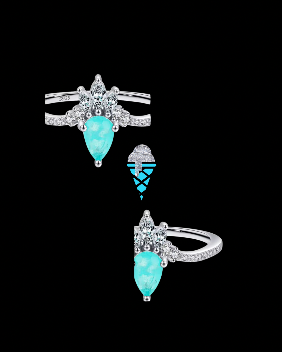 Gelati's Tourmaline & VVS1 Moissanite Diamond Ring in Sterling 925 Silver & 18k Vermeil Gold Inserts