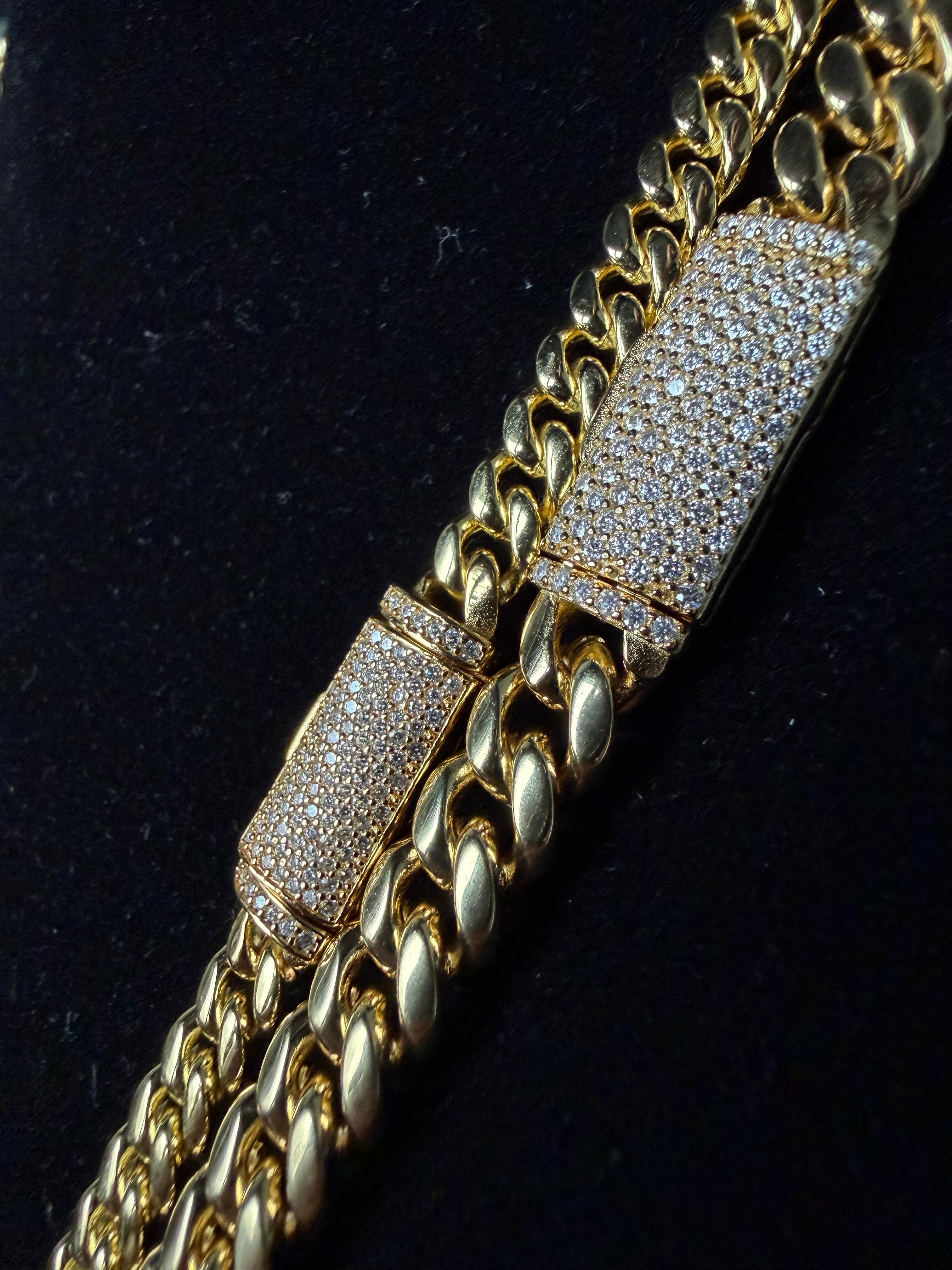 Gelati's 18K Vermeil Gold -DVVS1 Lab Moissanite Diamond Lock Miami Link Cuban Necklace in Solid 925 Sterling Silver & Titanium .