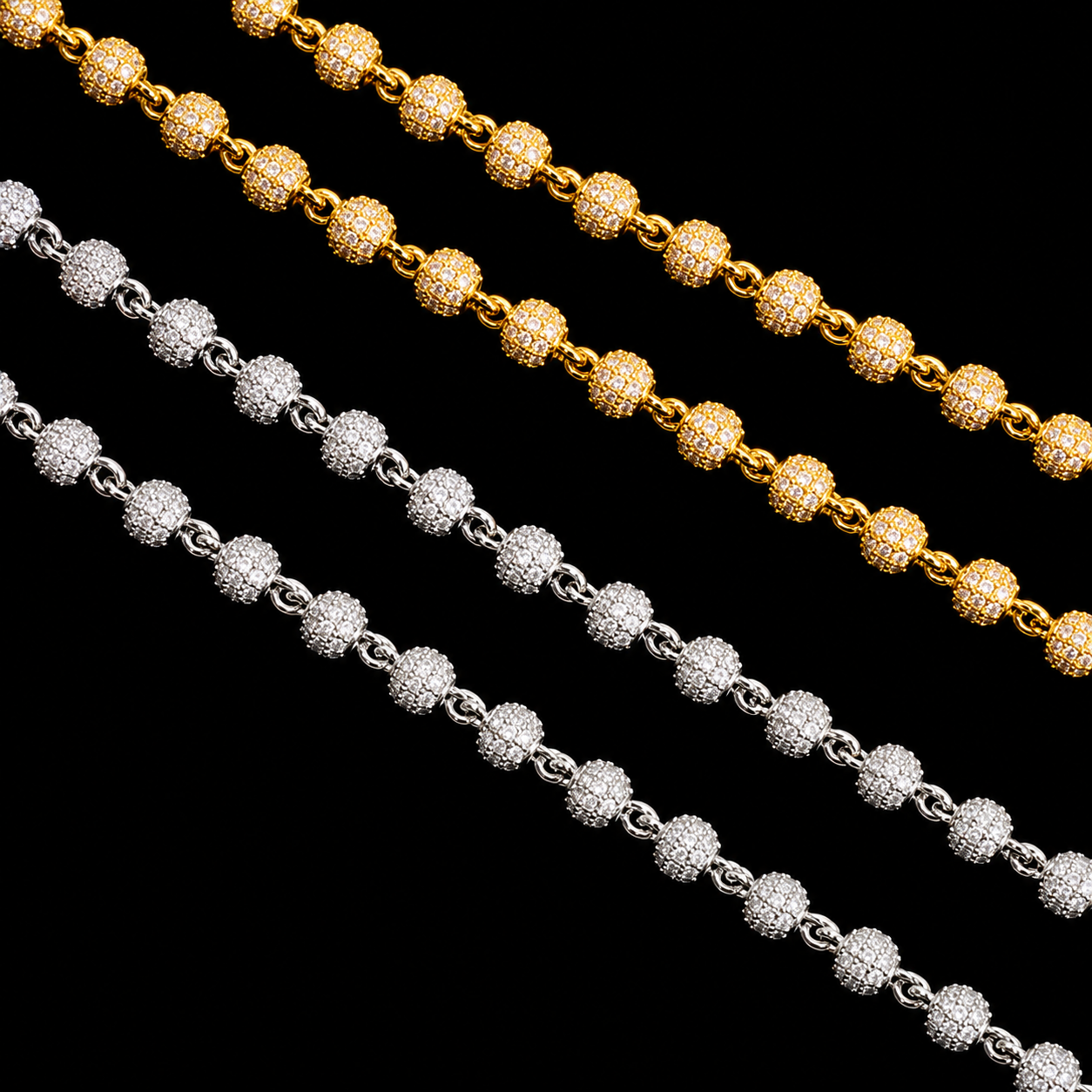 Signature DVVS-1 Lab Moissanite Diamond Beads Link Chain in Titanium -Sterling Silver & 18 K Vermeil White Gold