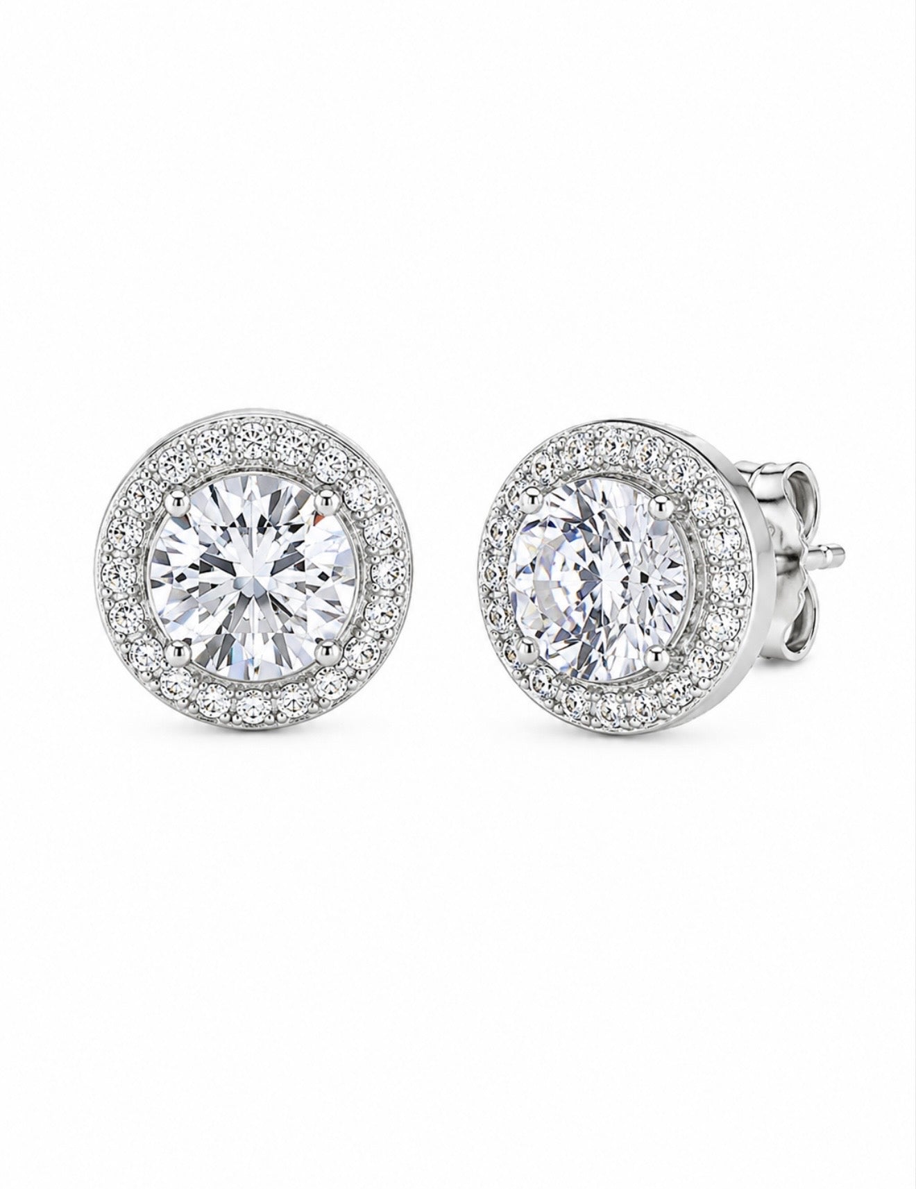GELATI’S GLACIAL HALO DVVS1 / FL-IF SOLITAIRE CUT DIAMOND EARRINGS IN 925 STERLING SILVER & 18K VERMEIL GOLD