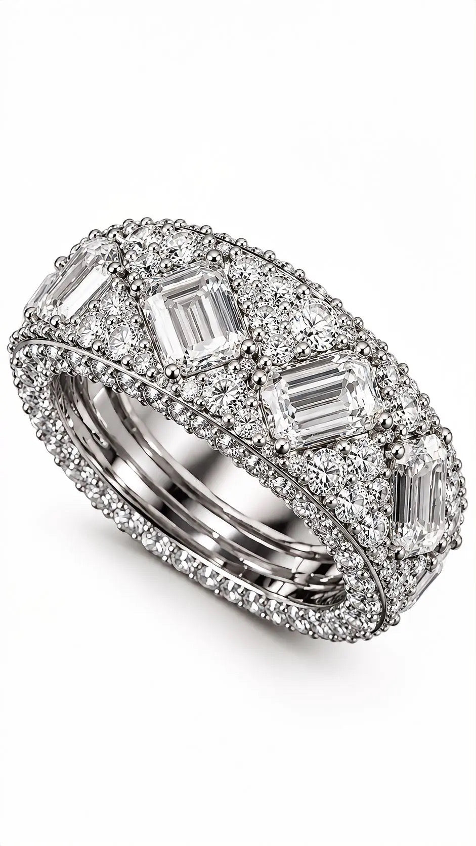 Gelati " Sottozero "Baguette Galaxy Setting Diamond Eternity Band | FL-IF Lab Moissanite | 925 Sterling Silver | 18K Vermeil