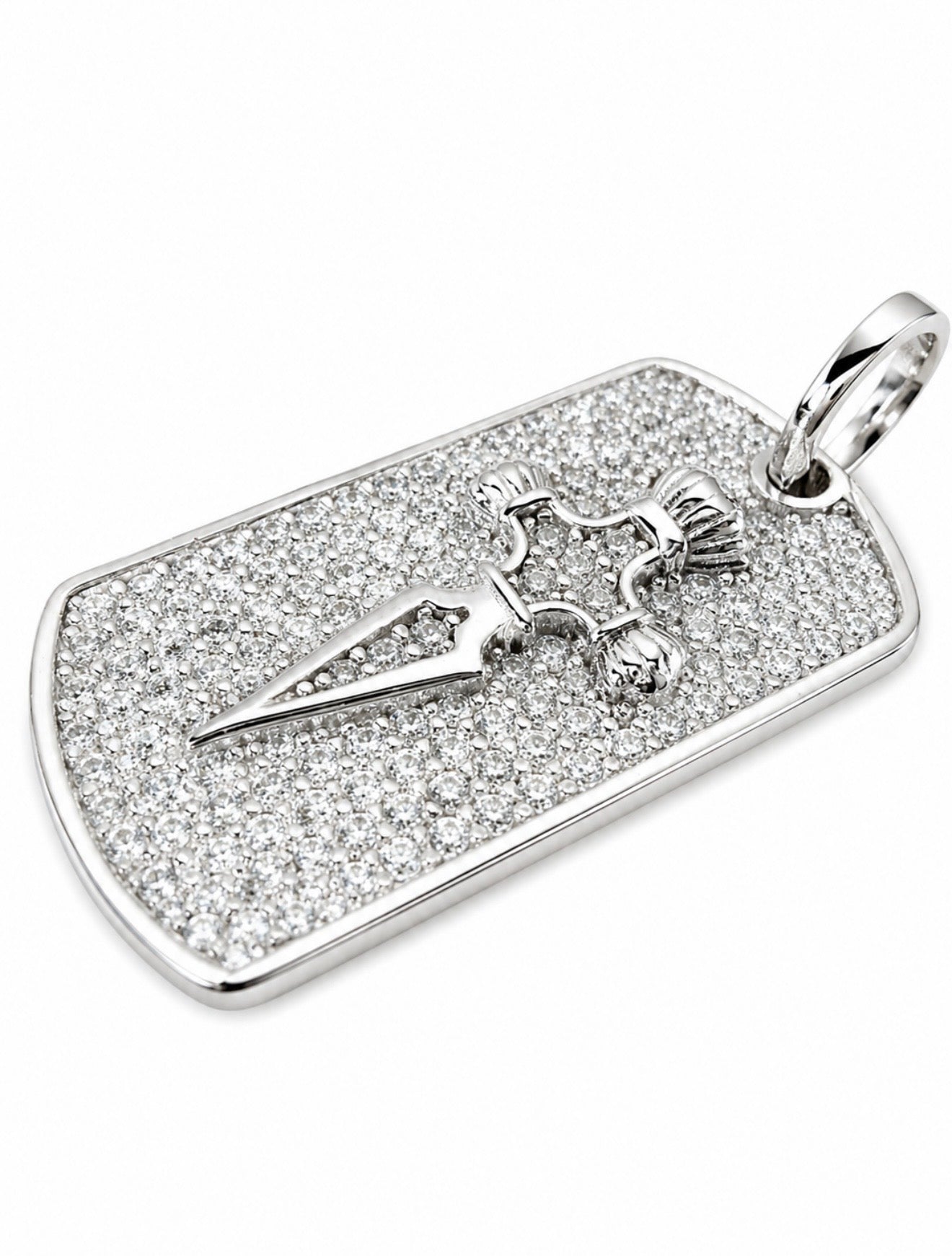 KNIFE TAG PENDANT – DVVS1 MOISSANITE, 925 SILVER & 18K WHITE VERMEIL
