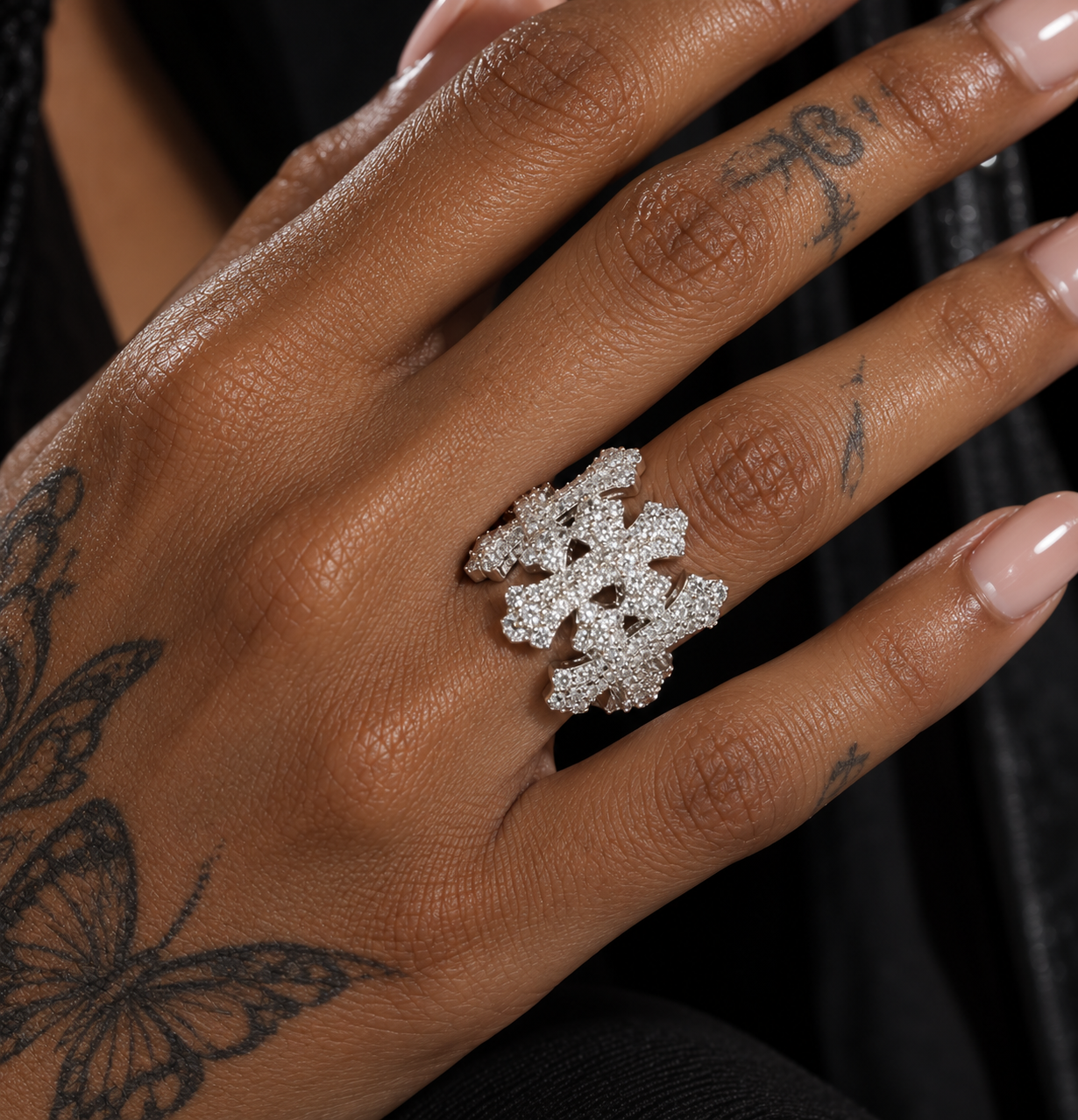 GELATI CHROME CROSS DIAMOND TRINITY RING | FL-IF Flawless Lab Moissanite | 925 Sterling Silver | 18K Vermeil