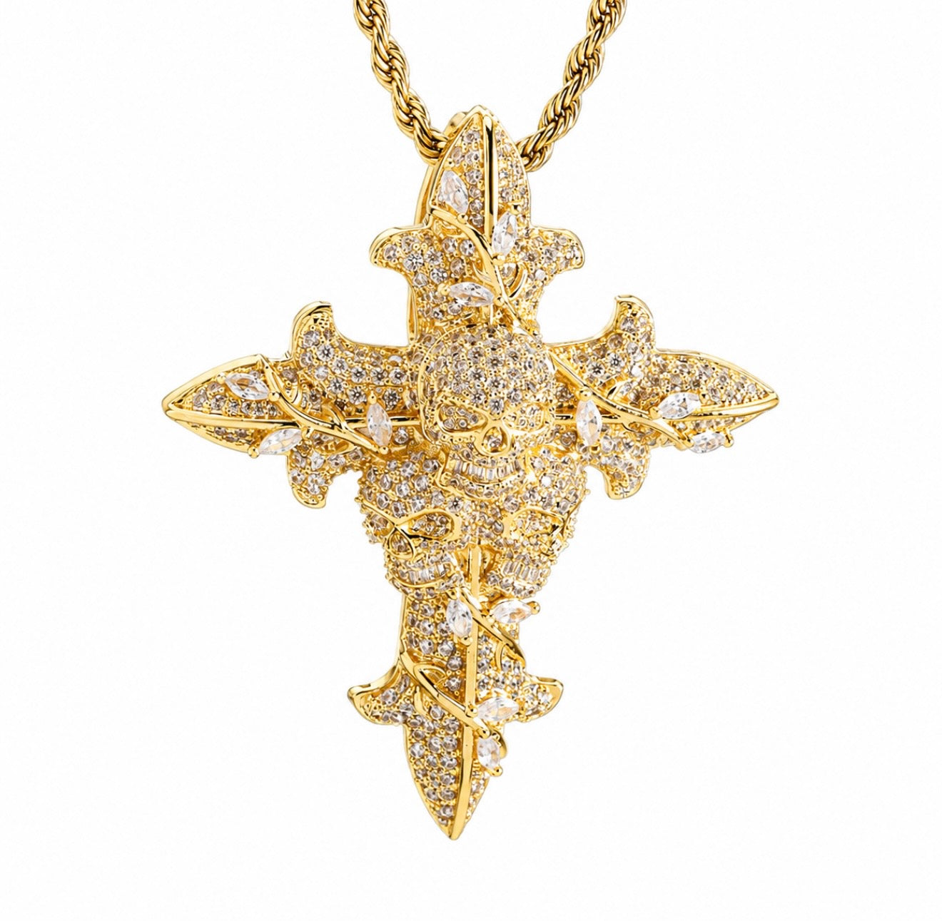 GELATI’S SKULL INFAMOUS DIAMOND CROSS IN STEEL & 18K VERMEIL INSERTS & MICRO PAVE HCD Diamonds