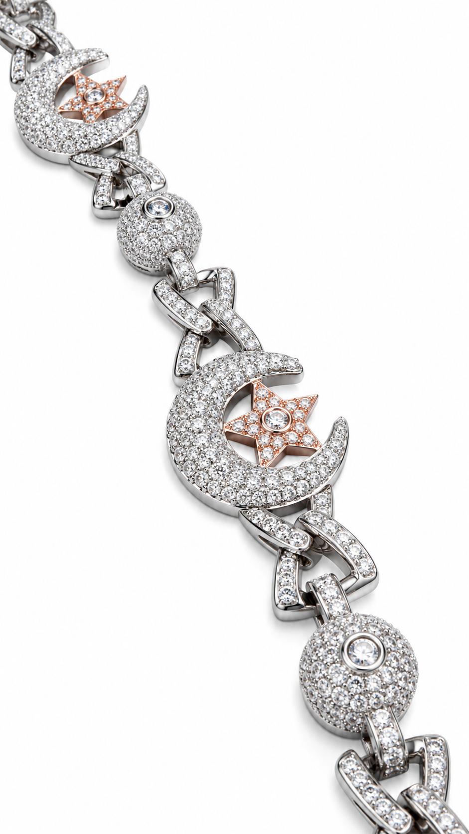 GELATI "CRESCENT MOON" TWO TONE DIAMOND BRACELET | VVS-1 Lab Moissanite Diamonds | 925 STERLING SILVER | 18K VERMEIL GOLD