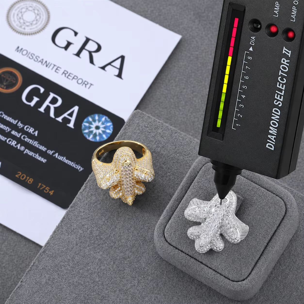 GELATI G6 PRIVATE JET DIAMOND RING | FL-IF FLAWLESS LAB MOISSANITE | BAGUETTE SETTING | 925 STERLING SILVER & 18K VERMEIL GOLD