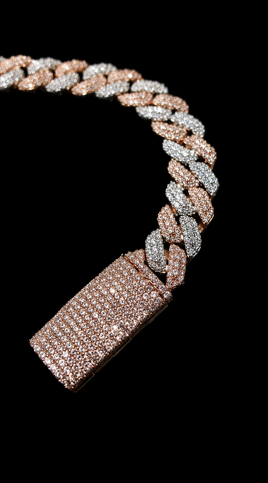 Signature Mosaic Tri Row Setting Two Tone Cuban Bracelet – 12CTW FL-IF Moissanite, 925 Silver & 18K Vermeil (14MM)