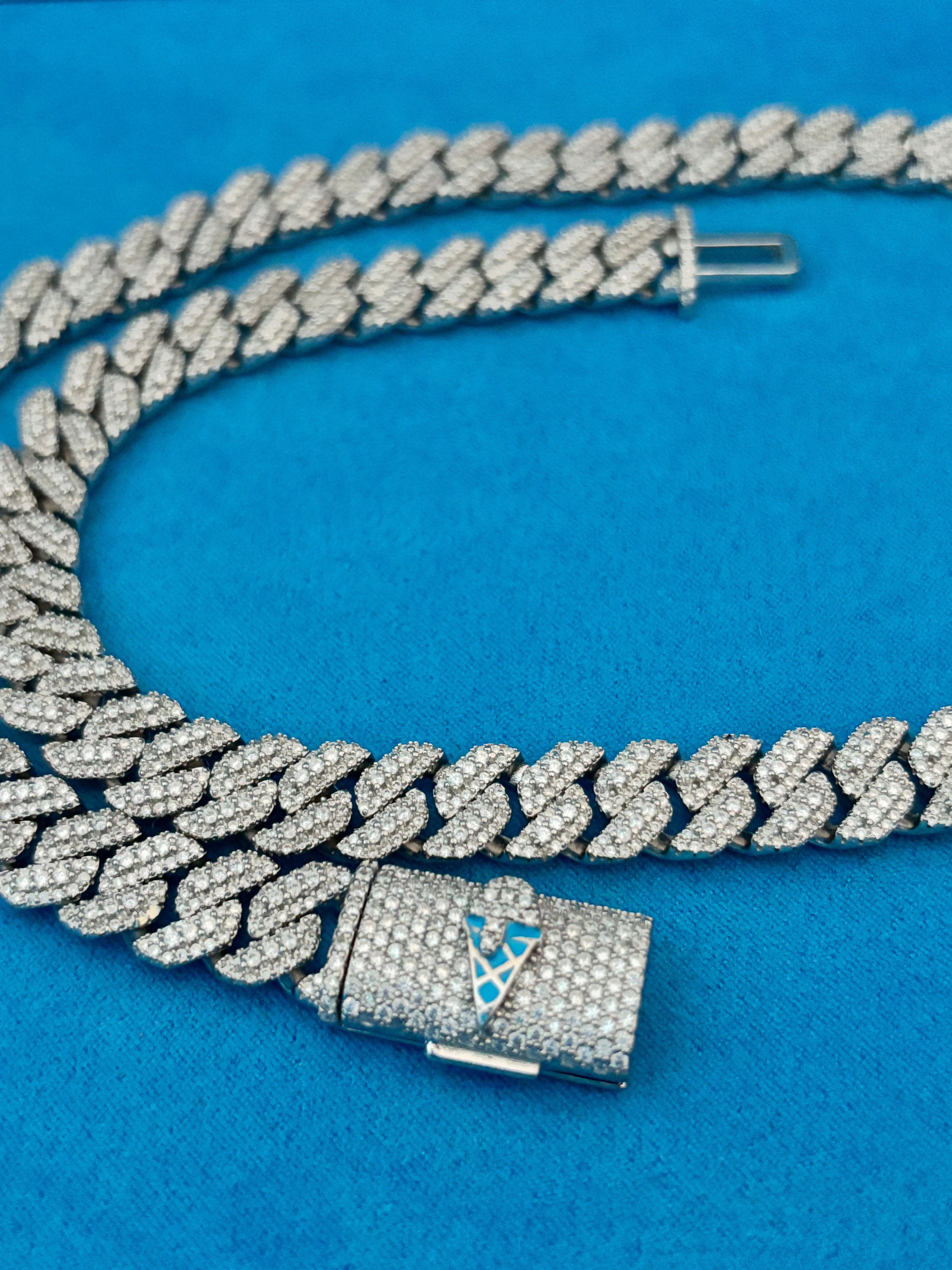 Gelati's Bespoke 12MM Miami Moon Link FL-IF 28CT Lab Moissanite Diamond Cuban Chain In Solid 925 Sterling Silver & 18k Vermeil Gold