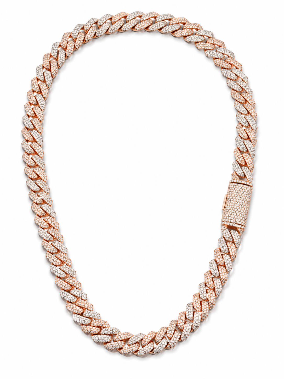 GELATI Miami Link Mosaic |Tri Row Diamond Necklace – 3EX FL-IF Moissanite, 925 Silver & 18K Vermeil