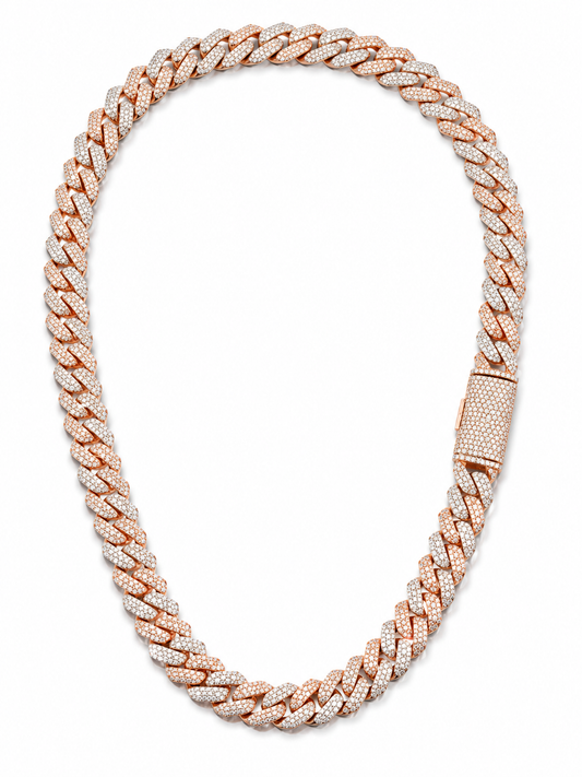 GELATI Miami Link Mosaic |Tri Row Diamond Necklace – 3EX FL-IF Moissanite, 925 Silver & 18K Vermeil