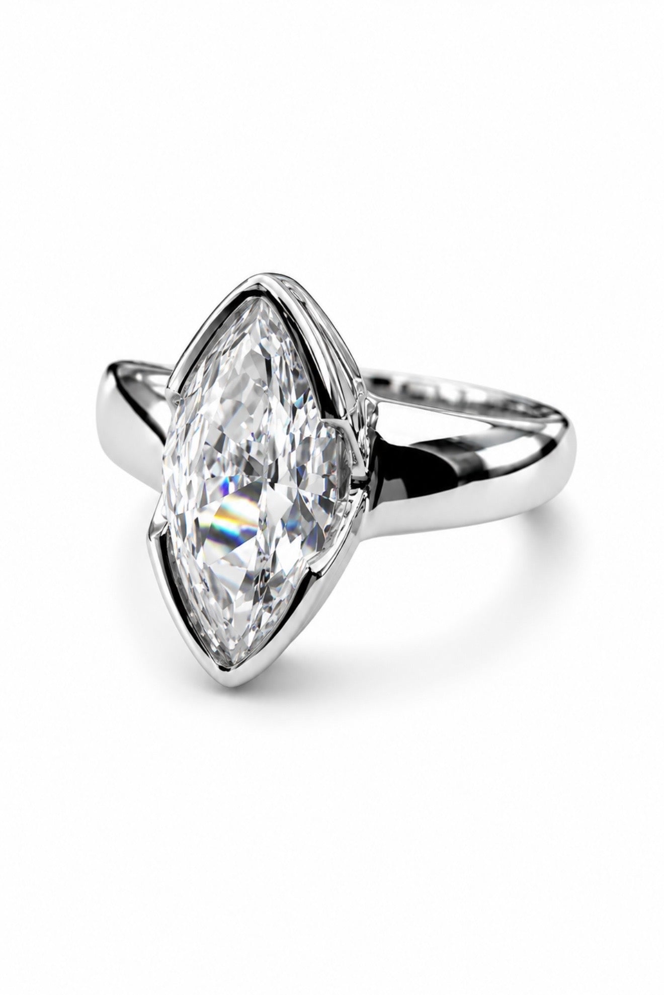 DIAMOND TOUCH ETERNITY RING – 3CTW DVVS1 MARQUISE MOISSANITE, 925 SILVER & PLATINUM VERMEIL