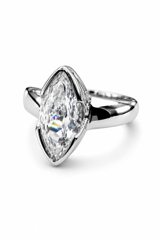 DIAMOND TOUCH ETERNITY RING – 3CTW DVVS1 MARQUISE MOISSANITE, 925 SILVER & PLATINUM VERMEIL