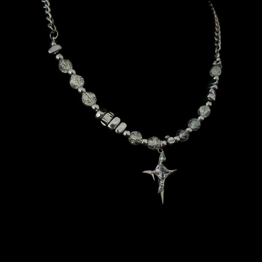 Gelati's "Deathstar" Pendant Necklace in solid Titanium & Synthetic Pearls