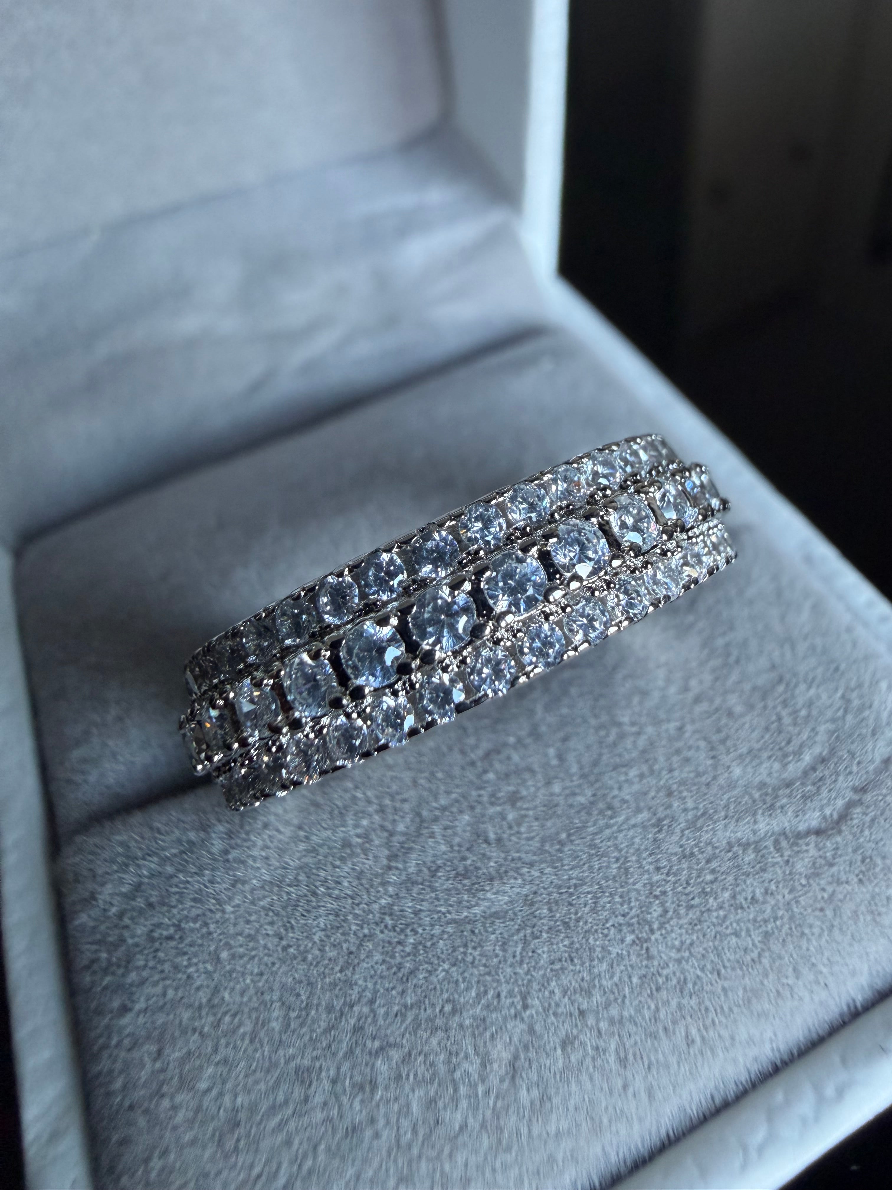 Solara Tri Row Eternity Band – 3CTW DVVS1/CB Moissanite, 925 Silver & 18K Vermeil