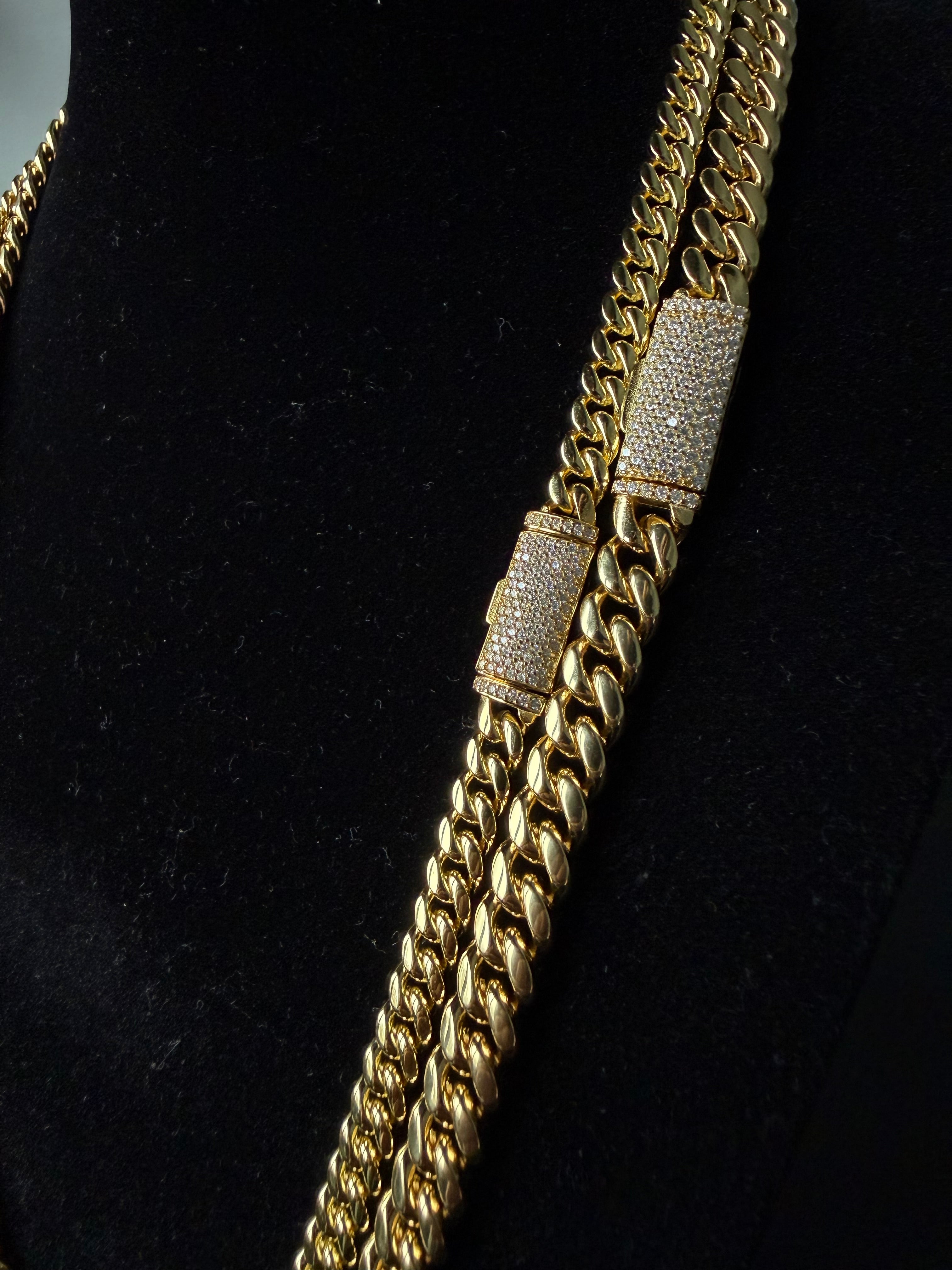 Gelati's 18K Vermeil Gold -DVVS1 Lab Moissanite Diamond Lock Miami Link Cuban Necklace in Solid 925 Sterling Silver & Titanium .