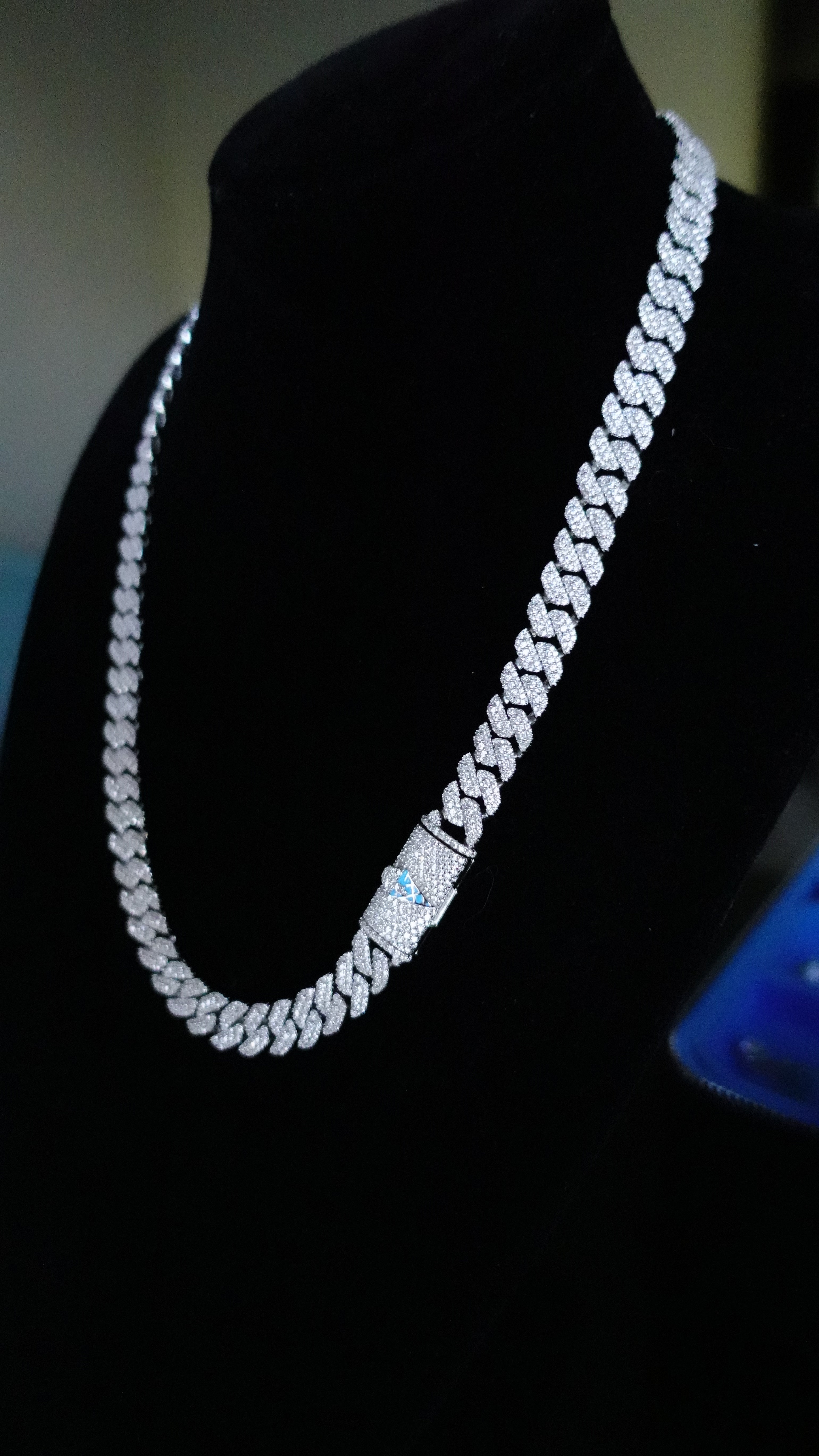 Gelati's Bespoke 12MM Miami Moon Link FL-IF 28CT Lab Moissanite Diamond Cuban Chain In Solid 925 Sterling Silver & 18k Vermeil Gold