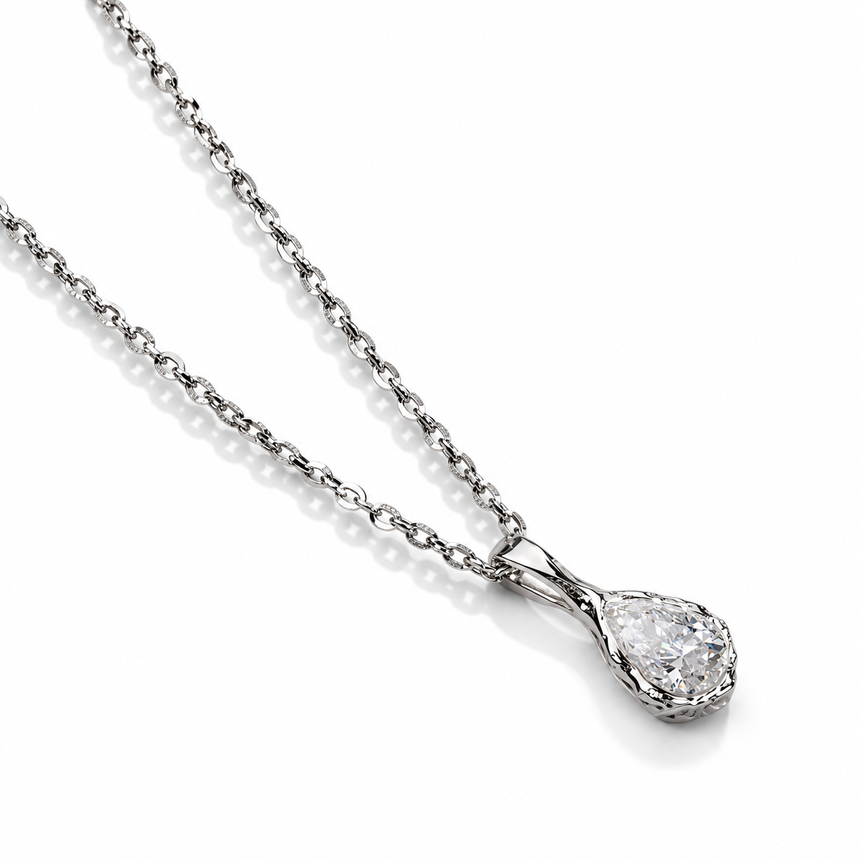 GELATI AURORA 2 CTW PEAR-CUT FL-IF MOISSANITE INVISIBLE BEZEL SET DIAMOND NECKLACE | 925 STERLING SILVER | 18K VERMEIL Gold
