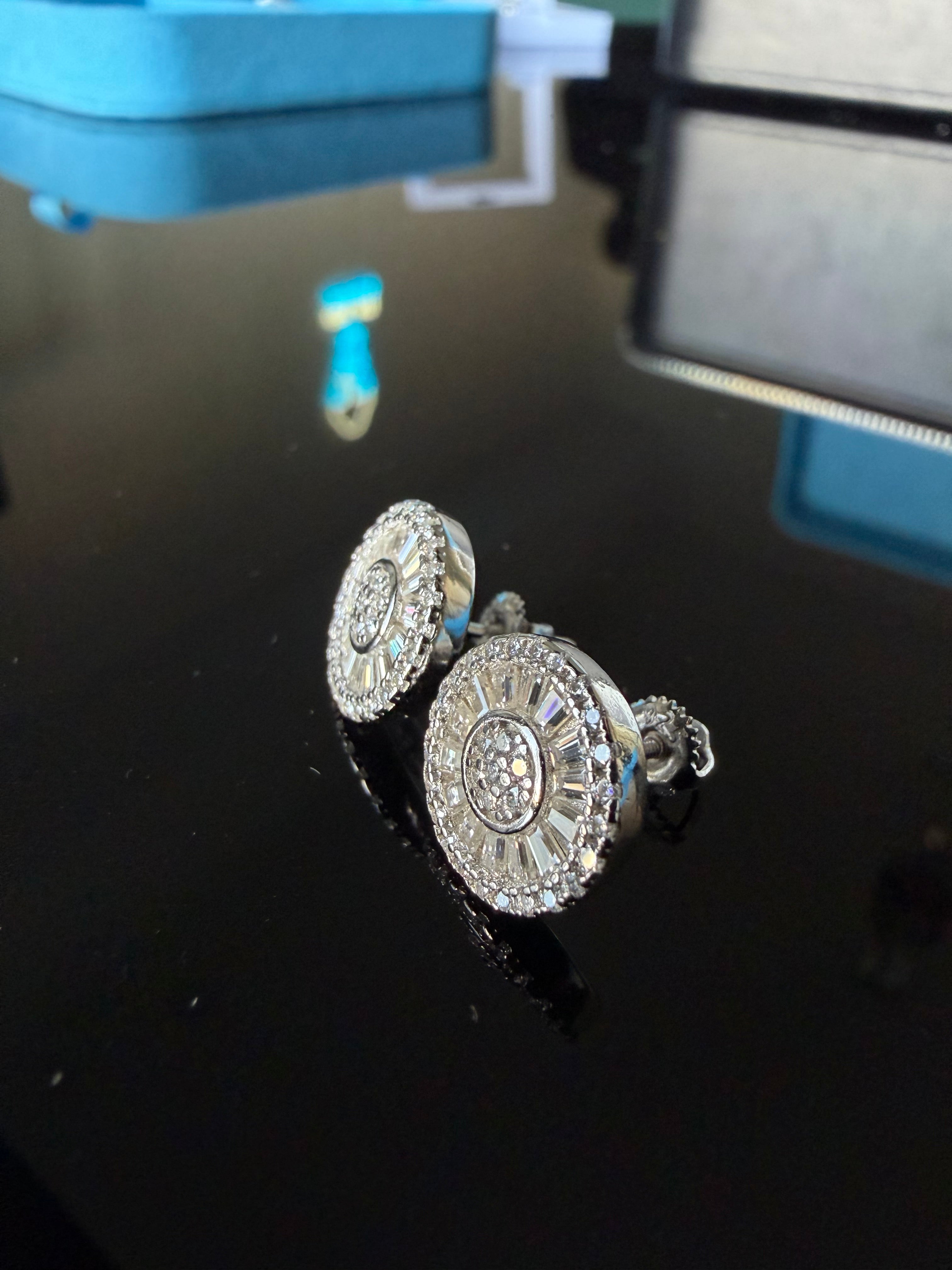 Gelati's Solar Halo Baguette FL-IF Lab Moissanite Diamond Earrings in Solid 925 Sterling Silver & 18K Vermeil Gold