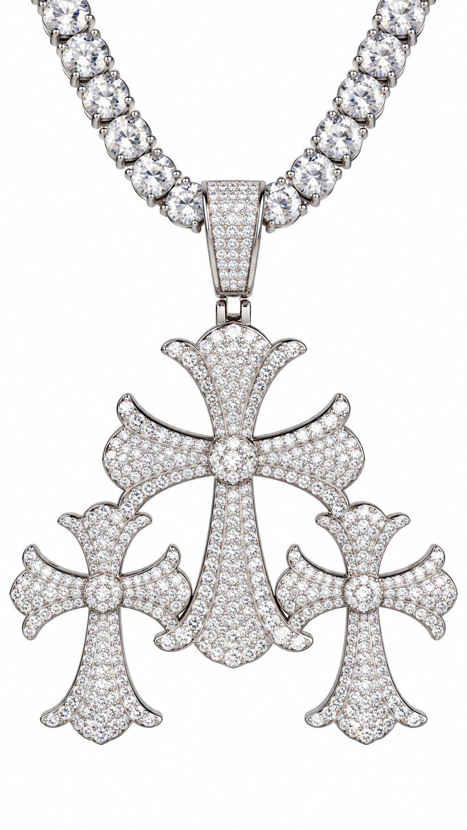 GELATI CHROME TRIPLE CROSS DIAMOND PENDANT | FL-IF LAB MOISSANITE | 925 STERLING SILVER | 18K VERMEIL GOLD
