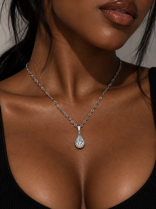 GELATI AURORA 2 CTW PEAR-CUT FL-IF MOISSANITE INVISIBLE BEZEL SET DIAMOND NECKLACE | 925 STERLING SILVER | 18K VERMEIL Gold