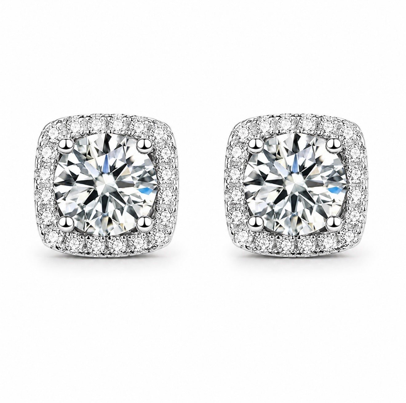 GELATI’S GLACIAL SQUARE HALO CUT DIAMOND EARRINGS IN 925 STERLING SILVER & 18K VERMEIL GOLD