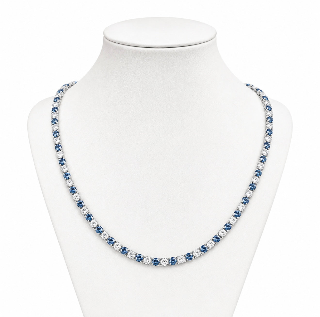 GELATI’S BLUE SAPPHIRE “LUCE DI NOTTE” TENNIS CHAIN & BRACELET – FEATURING SYNTHETIC SAPPHIRES & 18K VERMEIL GOLD INSERTS