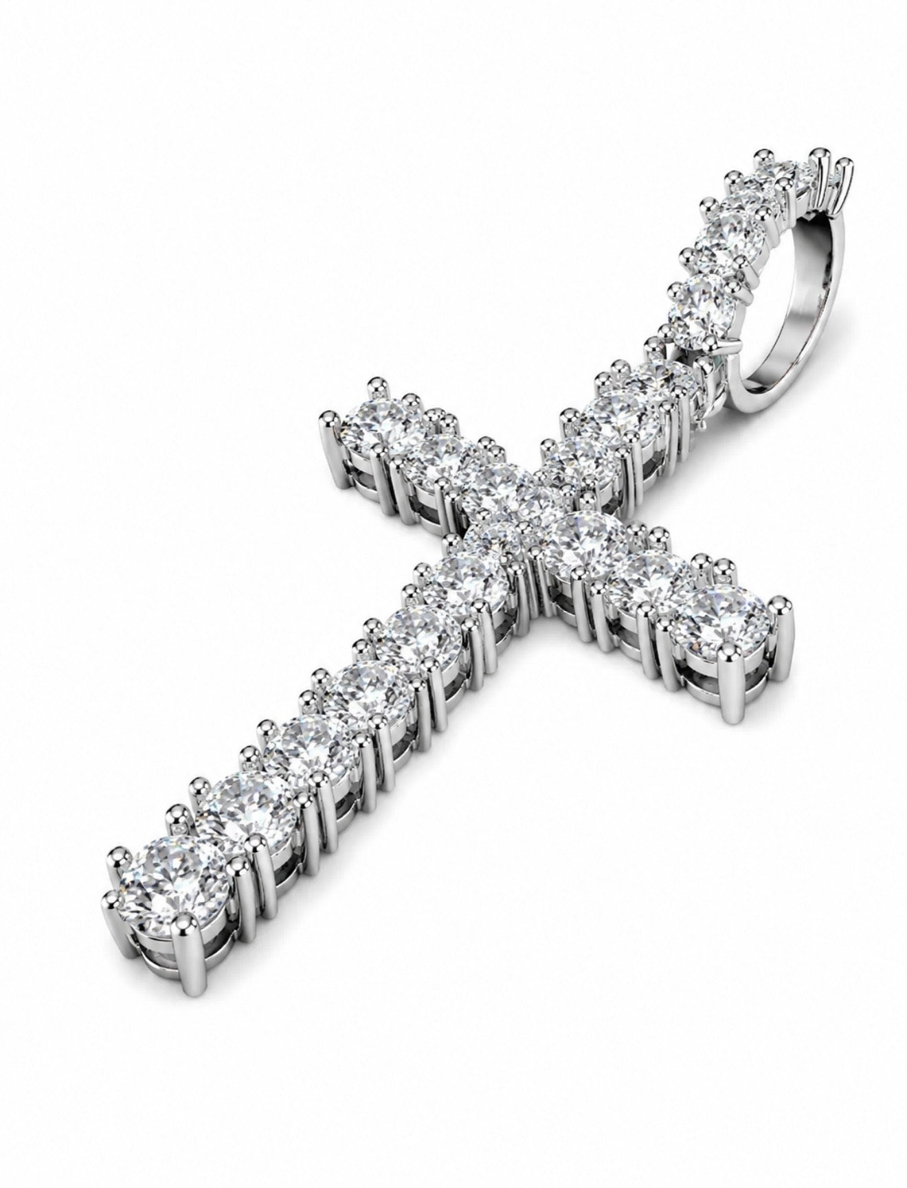 SPIKED PRONG CROSS PENDANT – FL–IF MOISSANITE, 925 SILVER & 18K VERMEIL