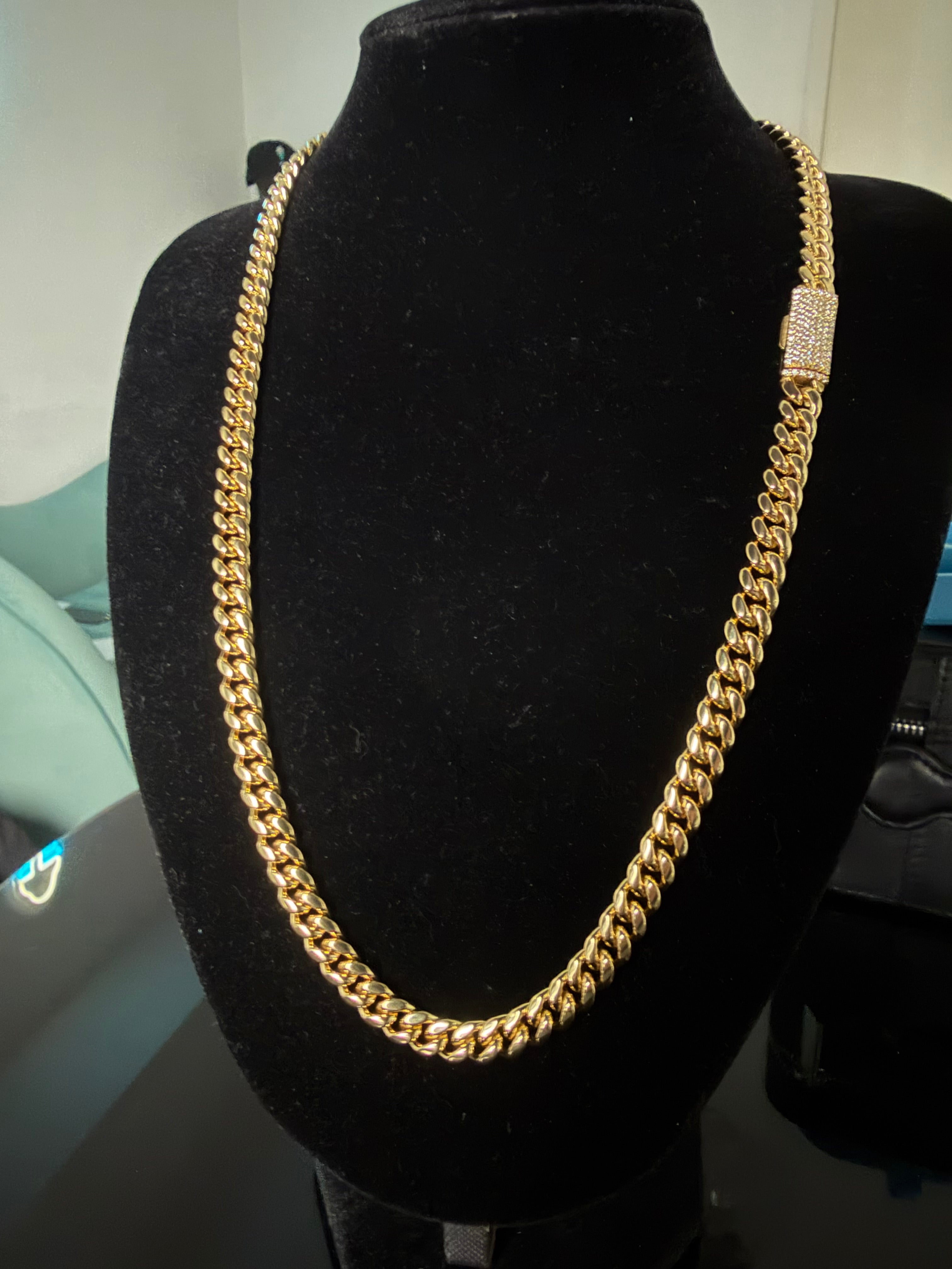 Gelati's 18K Vermeil Gold -3X CB Carbon Diamond Lock Miami Link Cuban Necklace in Solid Titanium Steel