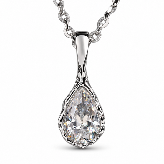GELATI AURORA 2 CTW PEAR-CUT FL-IF MOISSANITE INVISIBLE BEZEL SET DIAMOND NECKLACE | 925 STERLING SILVER | 18K VERMEIL Gold