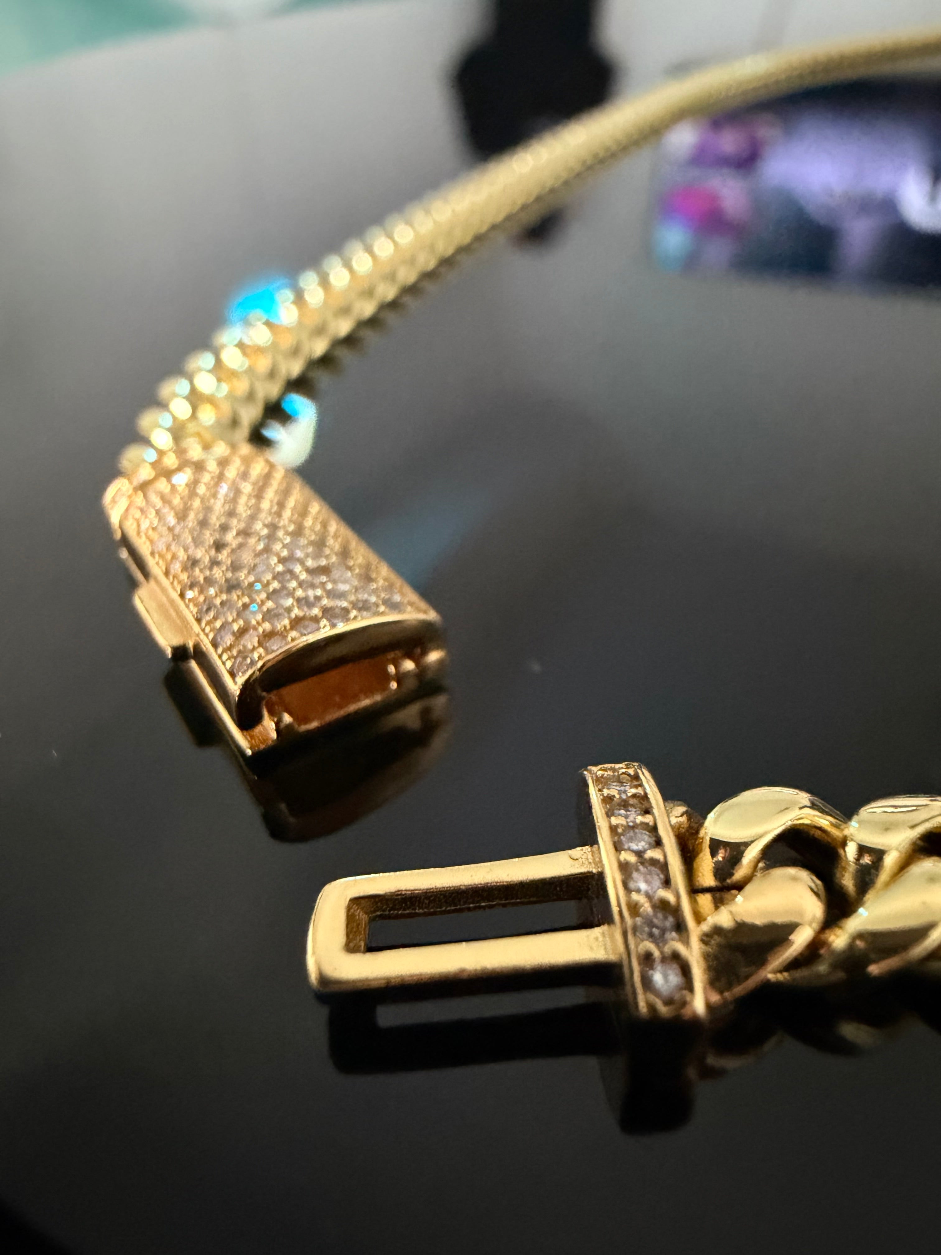 Gelati's 18K Vermeil Gold -DVVS1 Lab Moissanite Diamond Lock Miami Link Cuban Necklace in Solid 925 Sterling Silver & Titanium .