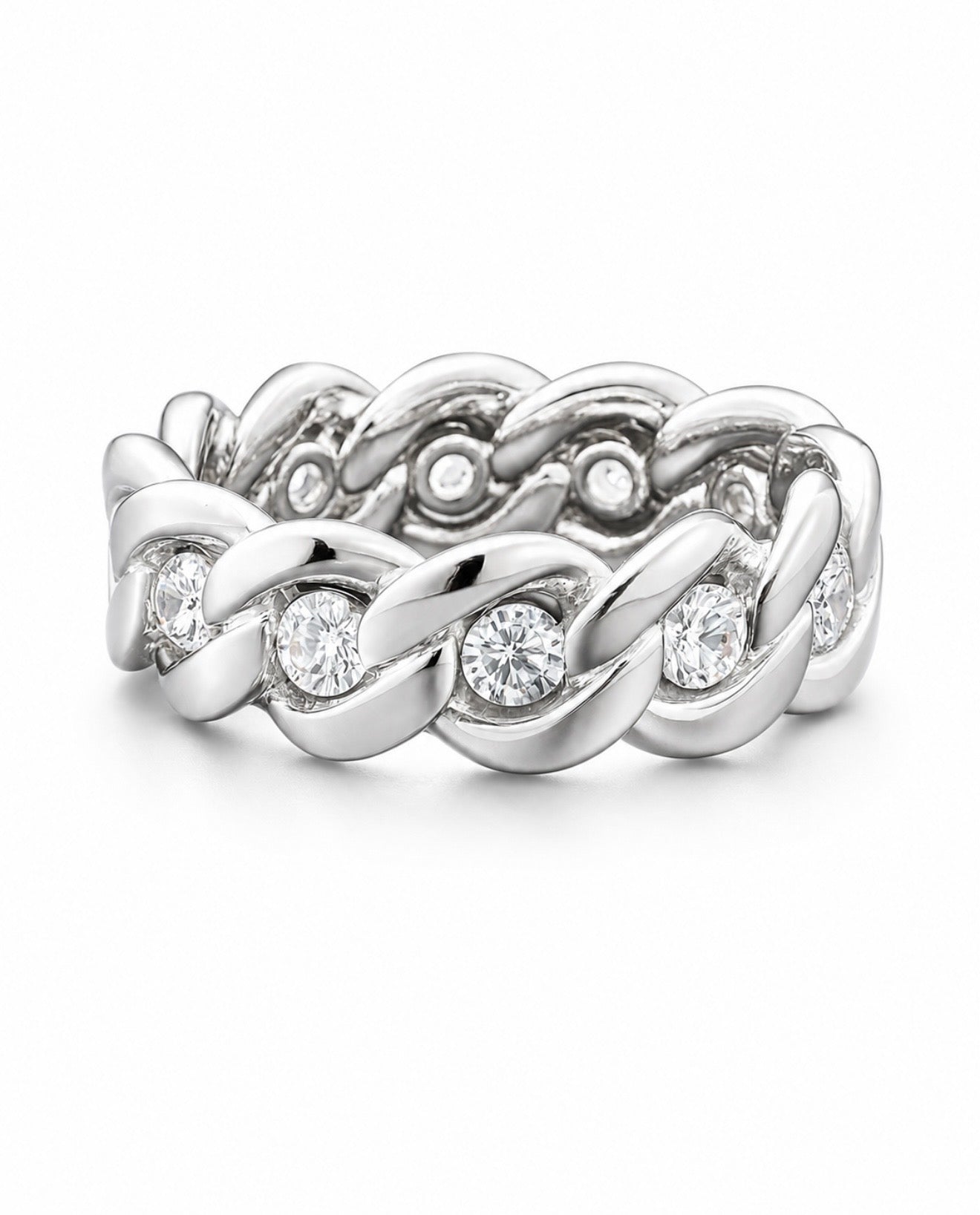 GELATI’S BESPOKE DIAMOND 5 CT CUBAN RING IN 925 STERLING SILVER & FL-IF MOISSANITE DIAMONDS