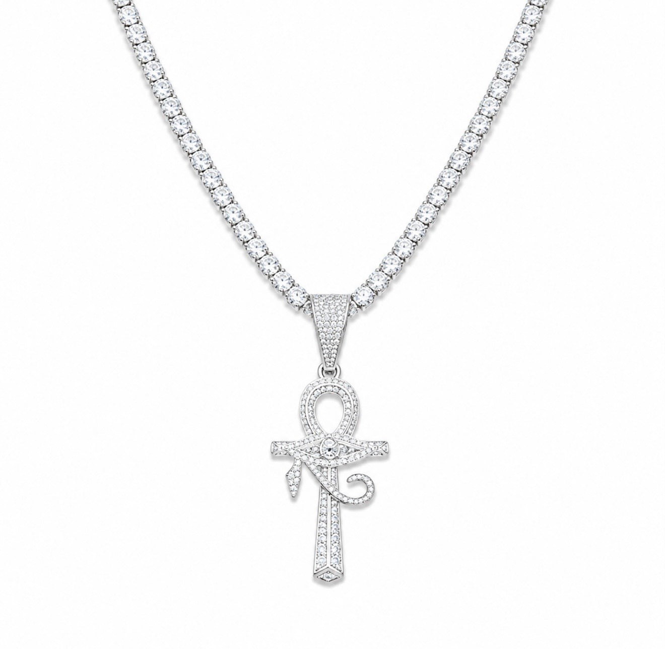 GELATI’S EYE OF HORUS ANKH-CROSS DIAMOND PENDANT IN SOLID 925 STERLING SILVER & VVS1 MOISSANITE DIAMONDS