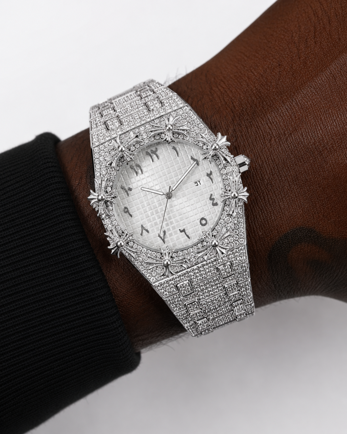 Gelati Chrome Cross Diamond Time Piece | Stainless Steel |18K Vermeil & Carbon Diamonds