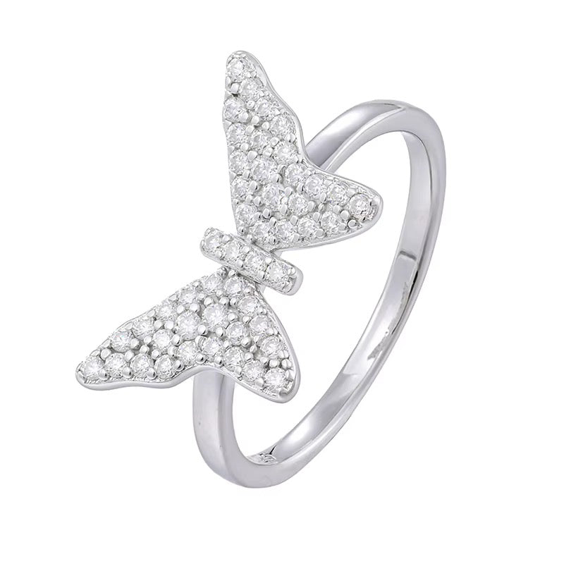 BUTTERFLY RIBBON DIAMOND RING | FL-IF LAB MOISSANITE | 925 SOLID STERLING SILVER | 18k White Vermeil Gold