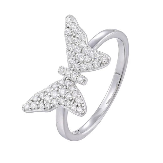 BUTTERFLY RIBBON DIAMOND RING | FL-IF LAB MOISSANITE | 925 SOLID STERLING SILVER | 18k White Vermeil Gold