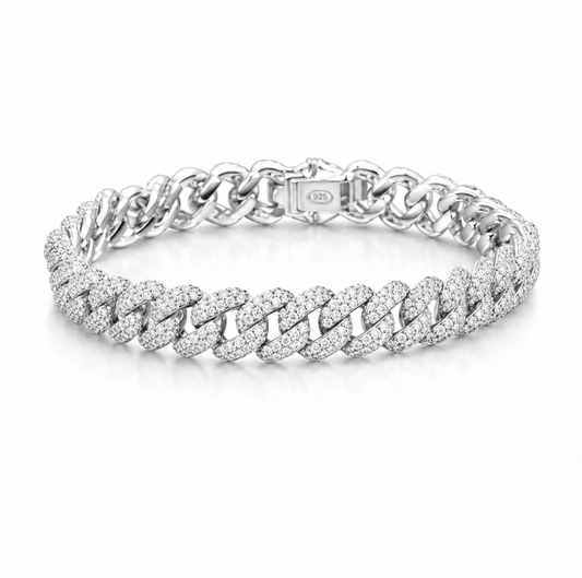 GELATI’S SIGNATURE DVVS1 MOISSANITE DIAMOND ICE LINK HYBRID LOCK CUBAN BRACELET IN 925 SILVER & 18K VERMEIL INSERTS