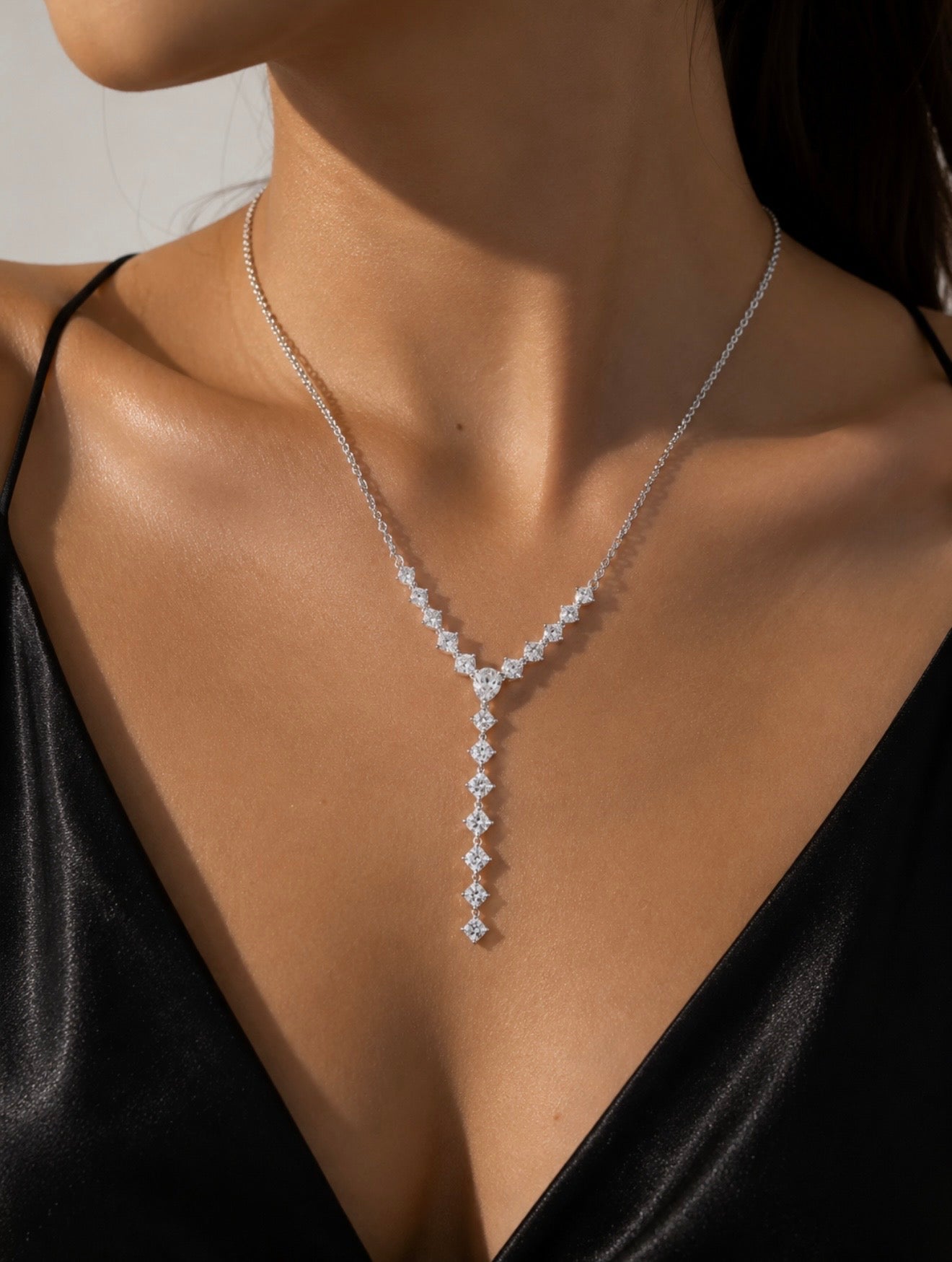 GELATI CELESTIA DROP NECKLACE — 3CTW FL-IF LAB MOISSANITE | 925 SILVER & 18K WHITE GOLD