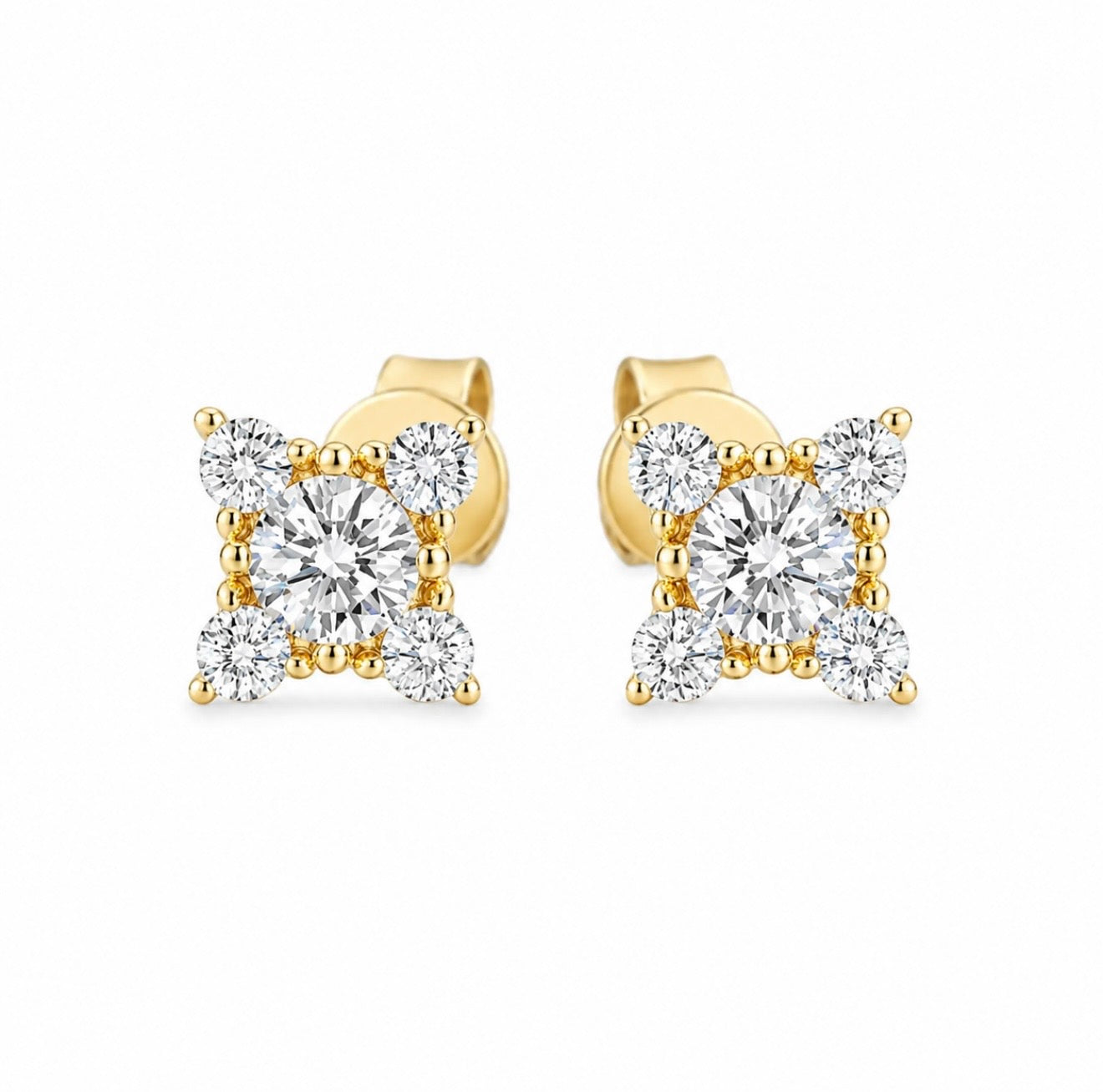 GELATI’S VVS1 STARLIGHT DIAMOND EARRINGS IN SOLID 925 STERLING SILVER & 18K VERMEIL GOLD INLAY
