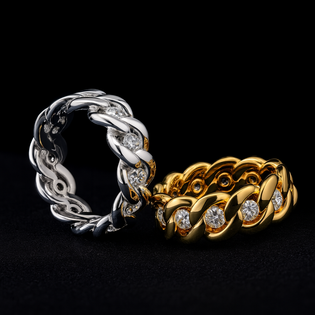 Gelati's Bespoke Diamond 5 CT Cuban Ring in 925 Sterling Silver & FL - IF Moissanite Diamonds