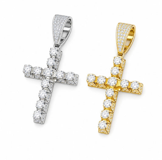 “EL GATO” BIG POINTER CROSS PENDANT – DVVS1 MOISSANITE, 925 SILVER