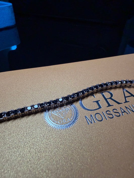Gelati's Onyx Black D- VVS1 Lab Moissanite 3EX Diamond Bracelet in 925 Silver & 18k Vermeil White Gold