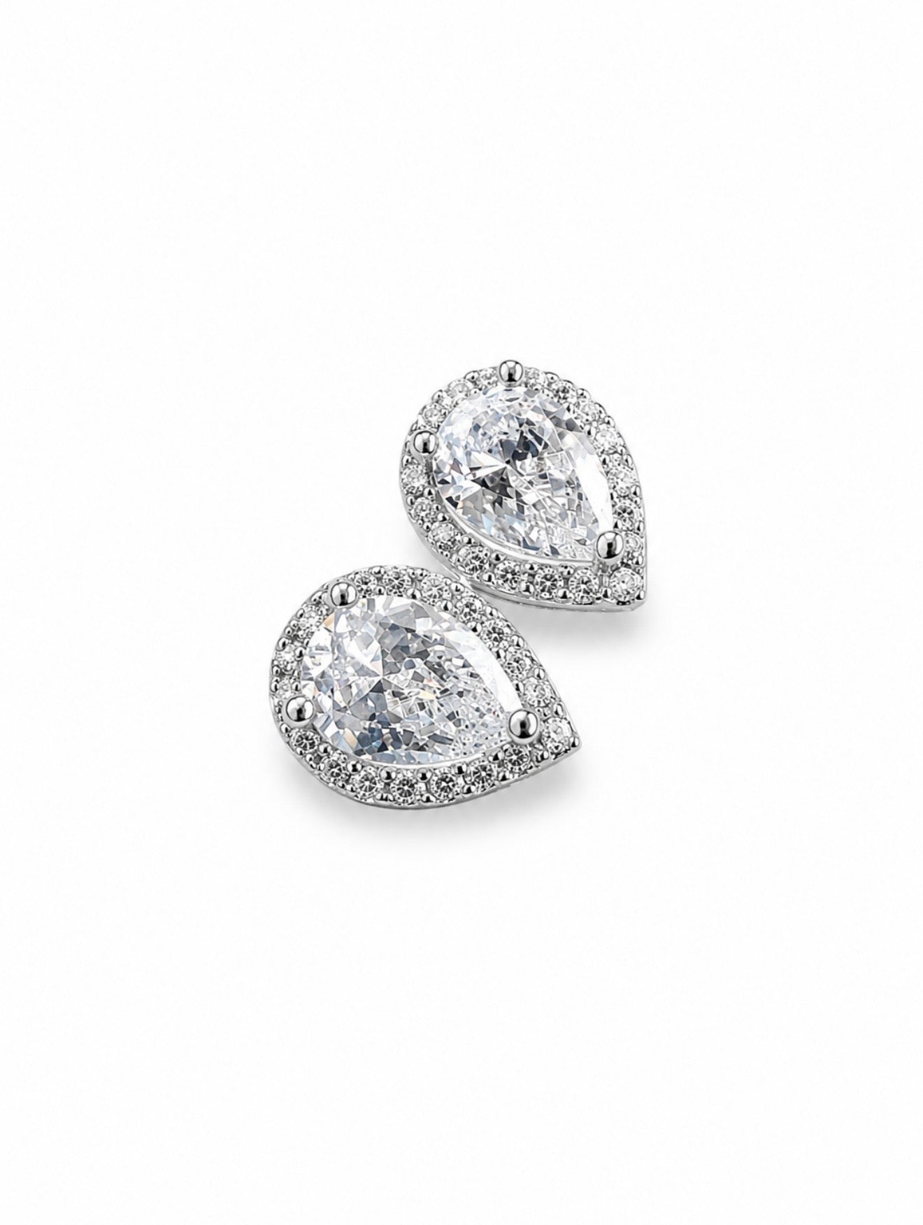 GELATI’S TEARS OF ICE VVS1 LAB MOISSANITE DIAMOND PEAR CUT HALO DIAMOND EARRINGS IN 925 STERLING SILVER & 18K VERMEIL GOLD