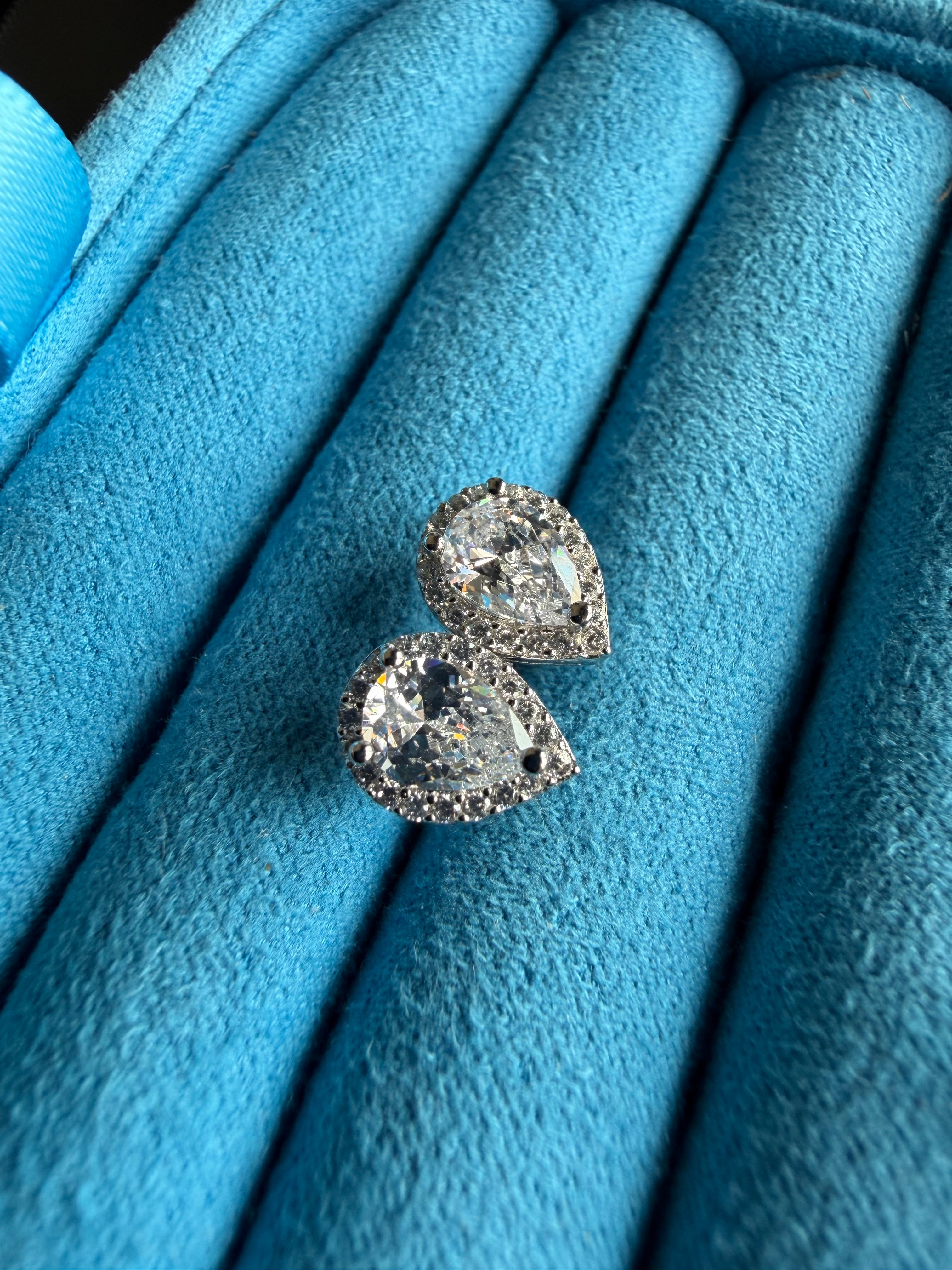 Gelati's Tears Of Ice VVS1 Lab Moissanite Diamond Pear Cut Halo Diamond Earrings In 925 Sterling Silver & 18k Vermeil Gold