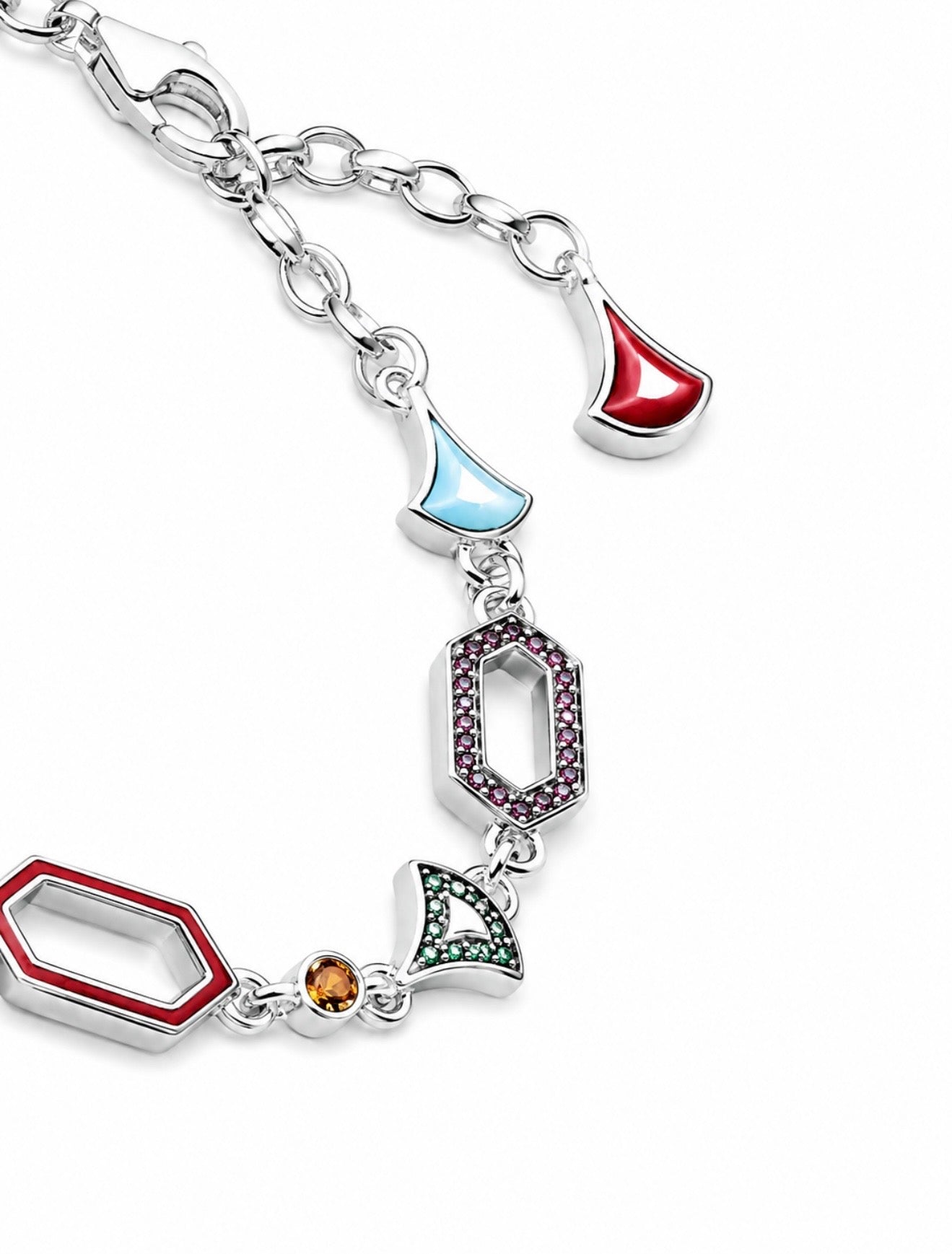 GELATI’S “ARLECCHINO” 925 STERLING SILVER & CARBON SAPPHIRES GEOMETRIC – MULTILINK DIAMOND CUT BRACELET