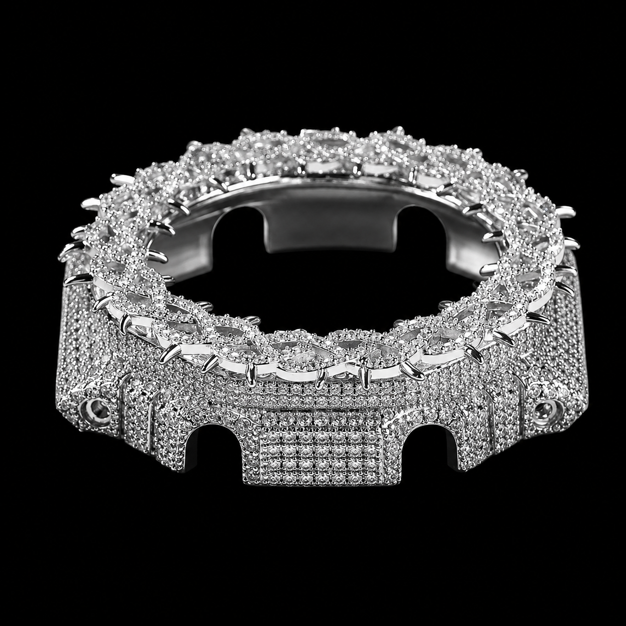 Gelati Thorns Crown G-Shock Case Mod GA2100 VVS1 Lab Moissanite Diamond & 18k Vermeil White Gold